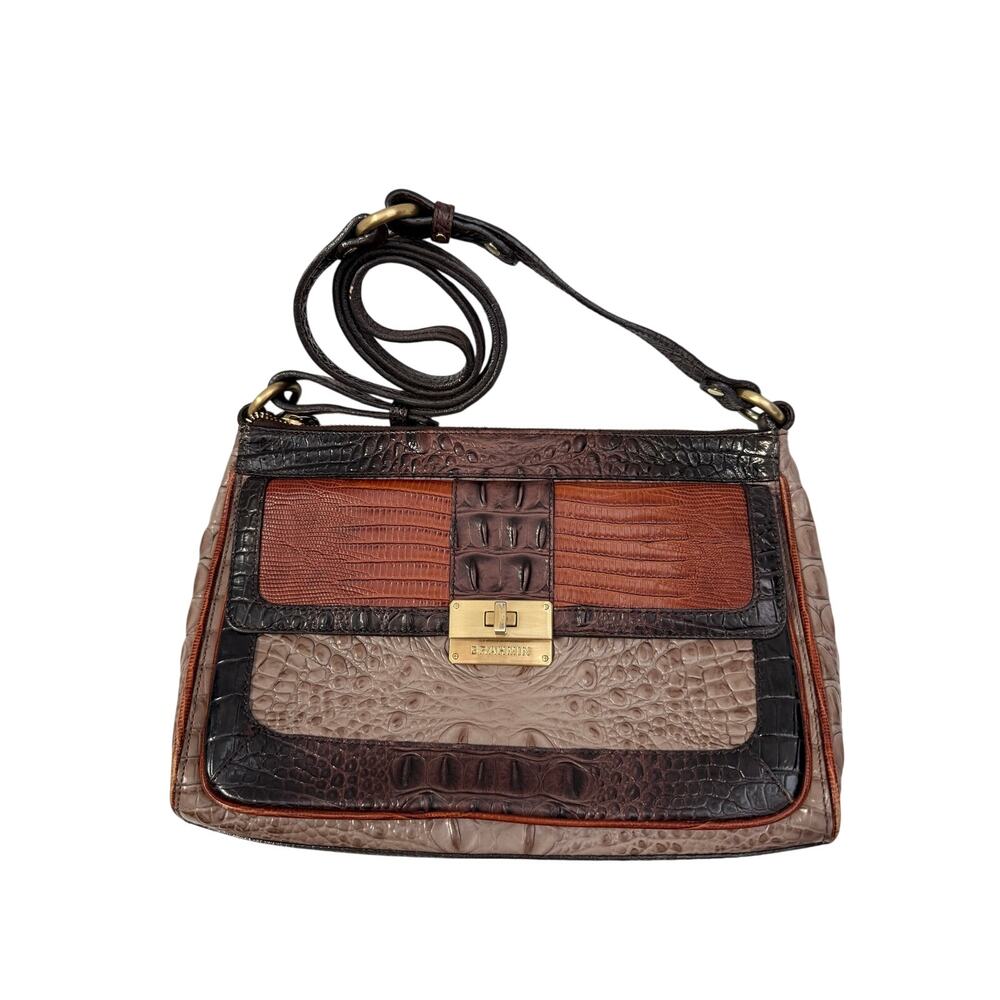 Brahmin Osprey Tri-Texture Crossbody Brown Gray Purse GS
